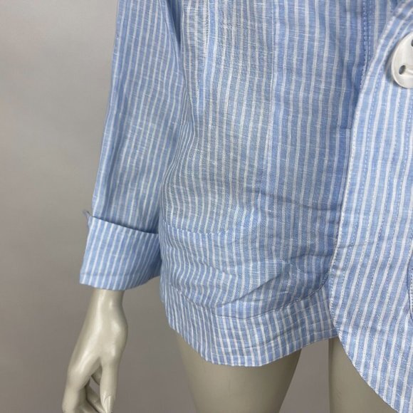Two Wishes Linen Striped Jacket Women L Long Sleeve Lightweight Blazer NWT $115 - Picture 8 of 13